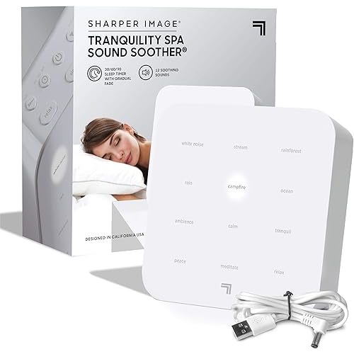 Sharper Image Tranquility Spa White Noise Sound Machine, 12 Soothing Nature Soundscapes for Baby Kids Adults, Portable Sleep Aid, Timer, Meditation Self Care, Stress & Anxiety Relief, Relaxation Gift