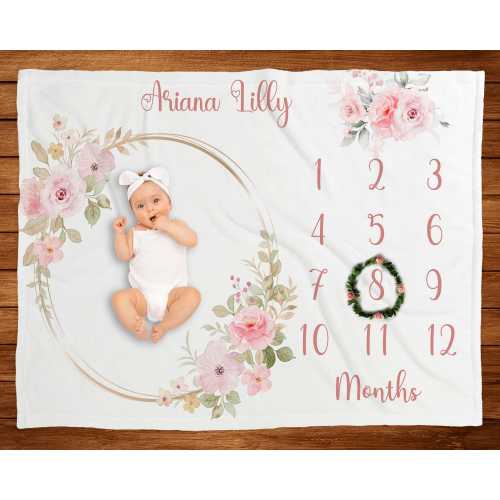 Monthly Milestone Blanket for Baby Girl Wrinkle Free Baby Age Month Blanket Washable Infant Milestone Markers Newborn Photoshoot Photo Props