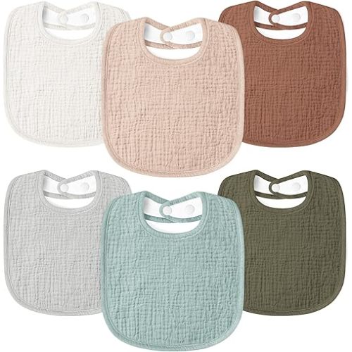 Susurration Muslin Baby Drool Bibs 6Pack Soft Square Adjustable Baby Bandana Bibs for Unisex Girls & Boys
