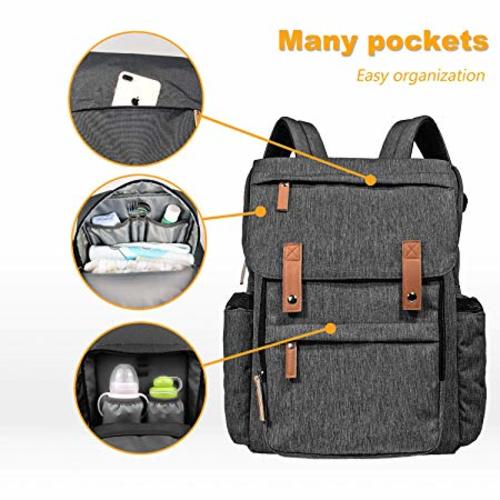 Hap Tim Diaper Bag Backpack Muilti-Function Waterproof Large Capacity Travel Diaper Backpack for Baby Care with Stroller Straps,Insulated Pockets(K1004US-DG) - darkgrey