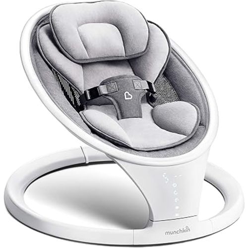Munchkin Baby Swing, Portable and Lightweight, Bluetooth Enabled Electric Infant Rocker with Natural Sway in 5 Ranges of Motion, Newborn Nursery Essentials, White/Grey