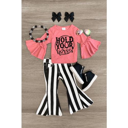 "Hold Your Horses" Striped Denim Bell Bottom Set