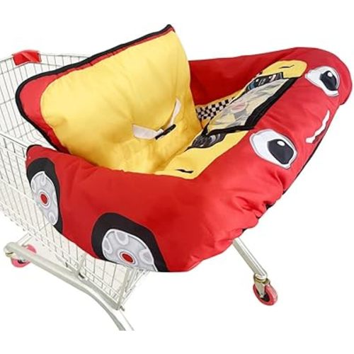 Cute Car Design 2-in-1 Shopping Cart & High Chair Cover for Baby with Portable Bag, Universal Fit All Shopping Cart Seat& Restaurant Highchair (Red)