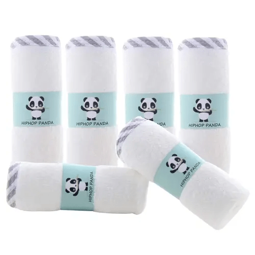HIPHOP PANDA Baby Washcloths, Rayon Made from Bamboo - 2 Layer Ultra Soft Absorbent Newborn Bath Face Towel - Reusable Baby Wipes for Delicate Skin - Gray Stripe, 6 Pack