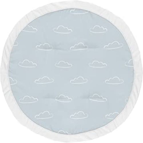 Sweet Jojo Designs Blue Clouds Boy Baby Playmat Tummy Time Infant Play Mat - Slate and White Cloud Sky for Vintage Airplane Aviator Aviation Collection