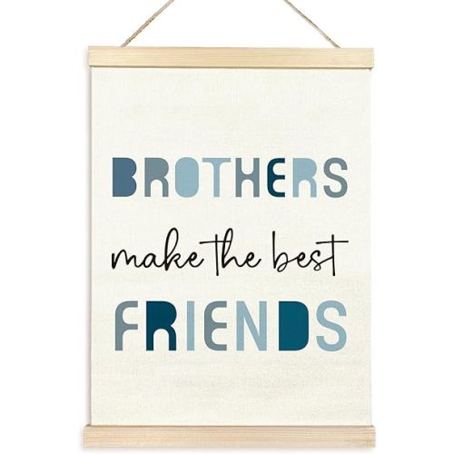 TAEDIN Nursery Brother Make The Best Friends Poster Hanger Frame, Blue Boys Quotes Wood Wooden Canvas Artwork Print, Toddler Boys Room Wall Decor Painting for Kids Play Room Bedroom Decor 12X16