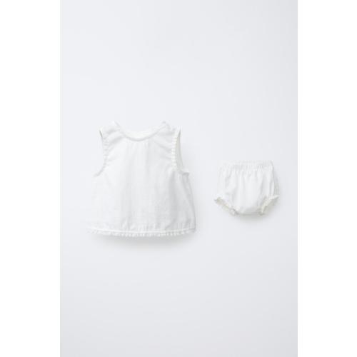 LINEN LACE SHIRT AND BLOOMERS SET - Oyster-white | ZARA United States