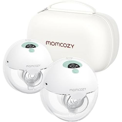 Momcozy Breast Pump Hands Free M5, Wearable Breast Pump of Baby Mouth Double-Sealed Flange with 3 Modes & 9 Levels, Electric Breast Pump Portable - 24mm, 2 Pack Mint
