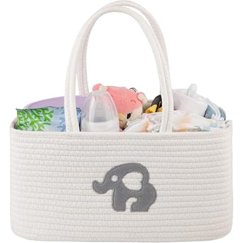 OIAHOMY Diaper Caddy Organizer, Portable Baby Basket with Handles, Diaper Storage for Changing Table and Car - White