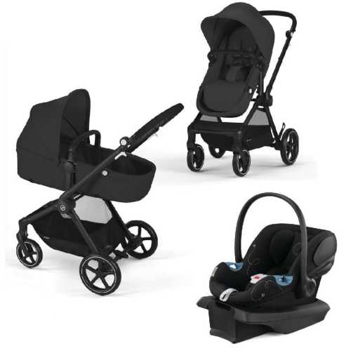 Cybex EOS 5-in-1 Travel System Stroller + Lightweight Aton G Infant Car Seat - Black / Moon Black