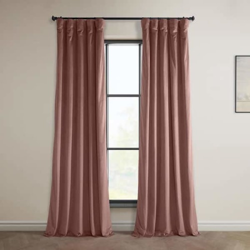 Wild Rose Velvet Rod Pocket Room Darkening Curtain - 50 in. W x 84 in. L Single Panel Window Velvet Curtain