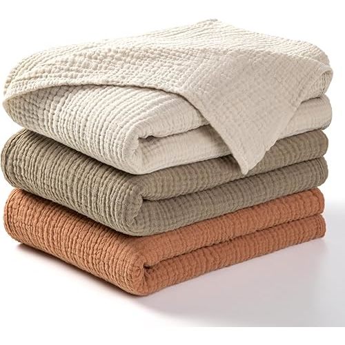 lulumoon Muslin Swaddle Blanket Baby - Cotton Swaddling Blanket Soft Baby Receiving Blanket Neutral 3Pack(Olive)