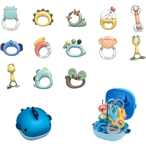Leeray 13 Pcs Baby Teether Rattle - Baby Essentials Sensory Toy With Storage Box And Dryer, Excellent Toys For Baby Shower Gifts As A Teething Toy For Infant Toys 0-3, 3-6, And 6-12 Months