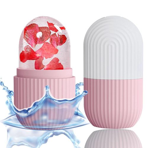 XHJRI Ice Face Roller Massager,Ice Cube Roller for Face, Eyes and Neck Naturally Conditioning and Skin Care,De-Puff Eye Bags,Reduce Migraine Pain,Reusable Massage Silicone Ice Mold (Pink White)