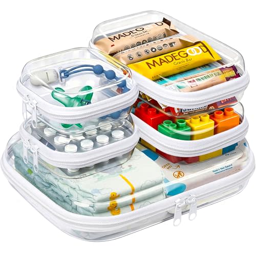5 Pack Diaper Bag Organizer Pouches, Clear Hard Shell Zipper Cases for Baby Travel Essentials, Waterproof Storage Box for Pacifier Snacks Toys Wipes Clothes, Makeup Bag, Lego Toy Storage, Toiletry Bag