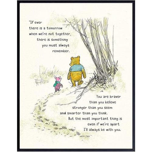 Winnie Pooh Wall Art - Kids Wall Art - Boys Room, Baby Nursery Decor - Girls Bedroom Decor - Wall Decor for Toddlers - Always Remember You Are Braver Than You Believe - A. A. Milne Poster 11x14 Gift