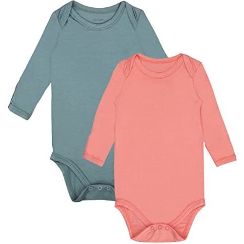 GUISBY Unisex Baby Rayon of Bamboo Snap Bodysuits, Long Sleeve with Mittens Cuffs Bodysuit 2-Packs