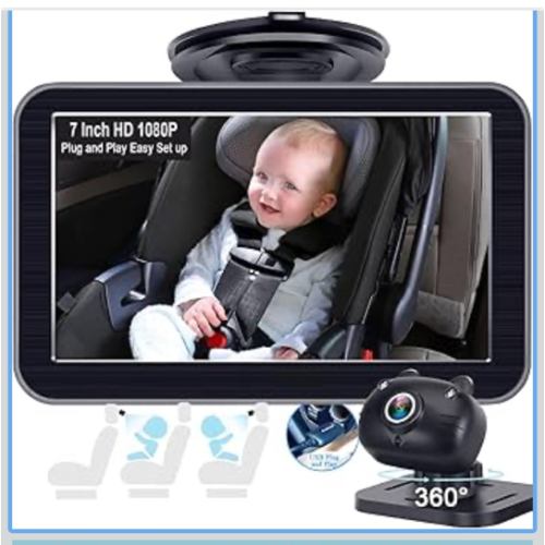 DoHonest Baby Car Camera 7-Inch: USB Plug and Play Easy Setup 360 Degree Rotating Backseat Camera Two Kids HD 1080P Rear Facing Car Seat Cameras Clear Night Vision -V9