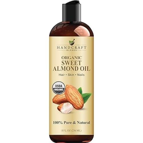 Handcraft Blends Organic Almond Oil - 8 Fl Oz - 100% Pure and Natural - Premium Grade Oil for Skin and Hair - Carrier Oil - Hair and Body Oil - Massage Oil - Hexane-Free