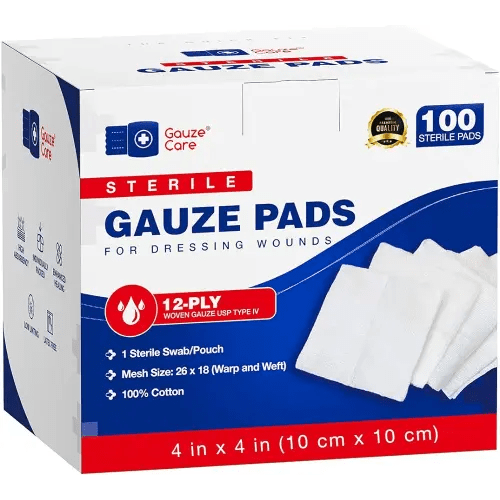 100pc Large Sterile Gauze Pads 4x4 Sterile for Wounds Bulk - 12ply Woven Gauze Sponges 4x4 Sterile - USP IV Breathable Mesh 4x4 Gauze Pads Sterile for Enhanced Absorption - First Aid Medical