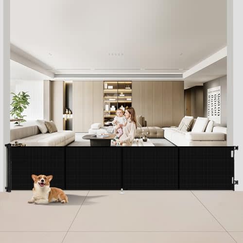 Upgrade 200 inch Retractable Baby Gates Extra Wide with Reinforced Strip Design to Prevent Crawling Through, 200" Retractable Dog Gate, 34" Tall, Retractable Gate for Indoor/Outdoor