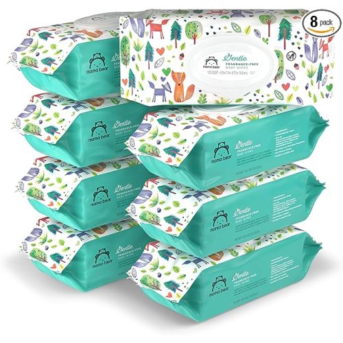 Amazon Brand - Mama Bear Gentle Fragrance Free Baby Wipes, Hypoallergenic, 800 Count (8 Packs of 100) - 100 Count (Pack of 8)