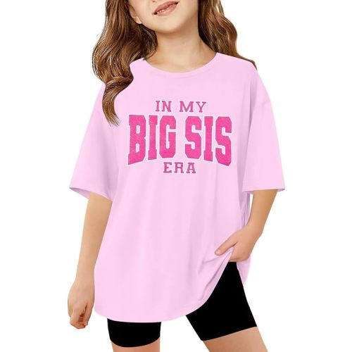 Big Sister Shirts for Girls in My Big Sis Era T-Shirt Oversized Kids Sparkly Graphic Short Sleeve Outfits