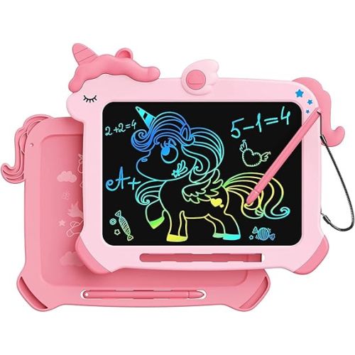 Kikapabi LCD Writing Tablet for Kids, Unicorn Colorful Screen Doodle Board, Electronic Drawing Pad, Educational Toy, Toddlers Travel Toy, Christmas Birthday Gift for 3 4 5 6 7 Year Old Girls Pink