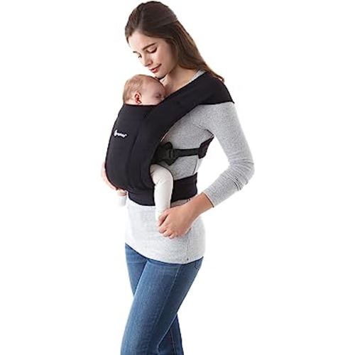 Ergobaby Embrace Cozy Newborn Baby Wrap Carrier (7-25 Pounds), Ponte Knit, Pure Black