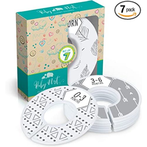 Baby Nest Designs Closet Dividers for Baby Clothes - 7X Baby Clothing Size Age Dividers from Newborn Infant to 24 Months - Boho Baby Clothes Dividers and Nursery Closet Organizer