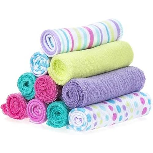 Spasilk Washcloth Wipes Set for Newborn Boys and Girls, Soft Terry Washcloth Set, Pack of 10, Aqua Bubbles, (010-1201)