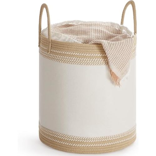 SONGMICS Laundry Hamper 60L, Laundry Basket with Handles, Laundry Bag with Lid, Cotton Rope, Drawstring, for Clothes, Blankets, Living Room, Bedroom, Camel Brown URLH060K01