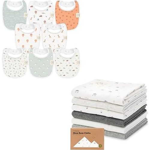 KeaBabies 8-Pack Organic Baby Bibs for Girls & Boys and 6-Pack Organic Burp Cloths Baby Girl, Boy - Teething Baby Bibs for Boy, Girl, Large Baby Burp Cloths