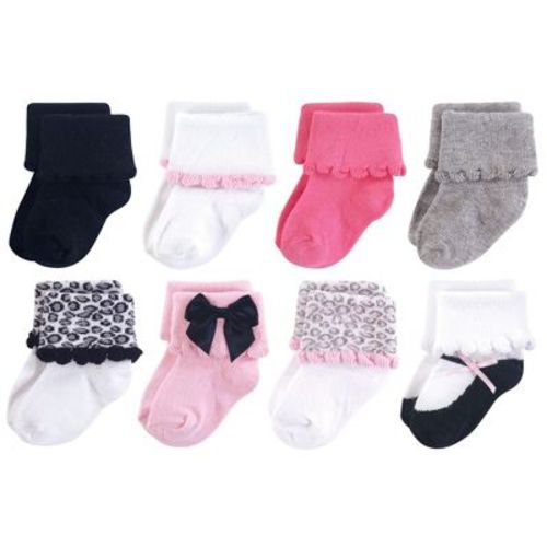Luvable Friends Baby Girl Fun Essential Socks, Pink Gray, 0-6 Months