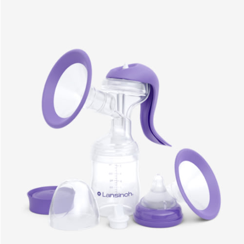 Lansinoh Manual Breast Pump, Hand Pump with Comfortable Flange, Includes 5oz Baby Bottle with Slow Flow Nipple, Breastfeeding Essentials