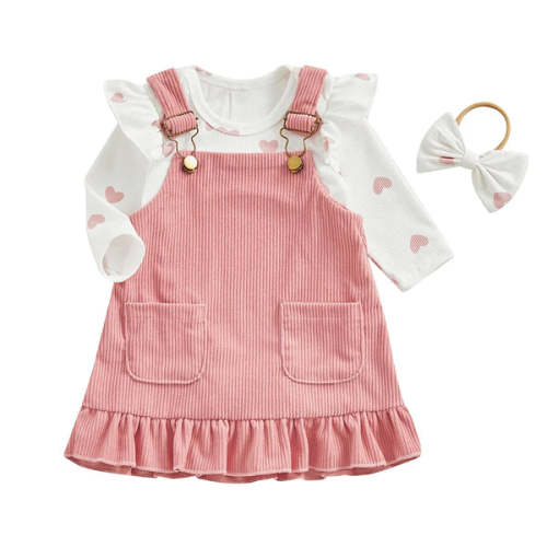 LITTLE HEARTS Corduroy Dress Outfit with Headband - Hazel & Bo