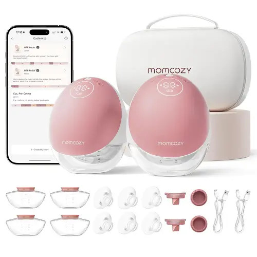 Momcozy Breast Pump Hands Free Upgraded Mobile Flow | M9, App Discreet Control with Personalized Multi-Modes & 15 Levels, Wearable Breast Pump 24mm, 2 Pack Cozy Red