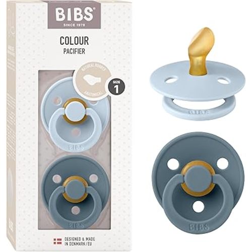 Bibs Colour Pacifier 2-Pack | BPA Free Soother, Round Nipple. Natural Rubber Latex,