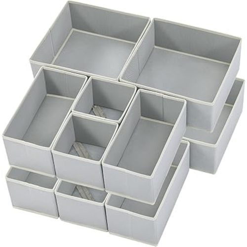 Stero 12 Pack Drawer Organizers for Clothing, Dresser Drawer Organizer Clothes, Fabric Foldable Closet Organizers and Storage Basket Bins for Clothes, Underwear, Bras, Socks (Gray)