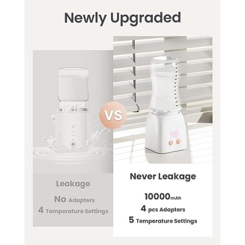 Bottle Warmer, Fast Heating Portable Bottle Warmer with 4 Adapters, Rechargeable Travel Bottle Warmer with Smart Temperature Control, Cordless Baby Bottle Warmer for Breastmilk or Formula