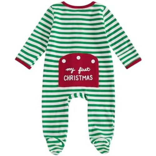 BULINGNA Newborn Baby Girl Boy My First Christmas Outfit Long Sleeve Letters Print Footies Jumpsuit with Zipper Fall Outfit
