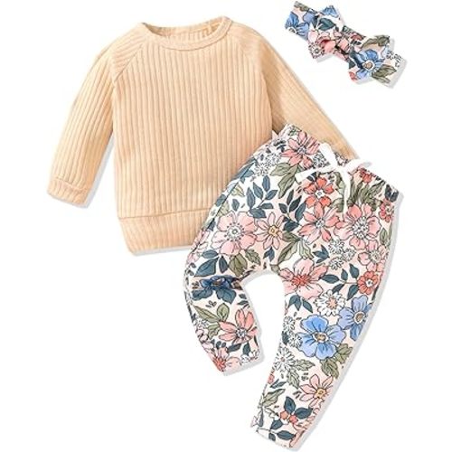 HINTINA Infant Baby Girl Knit Pullover Long Sleeve Sweater Outfits Fall Winter Clothes Clothing Set