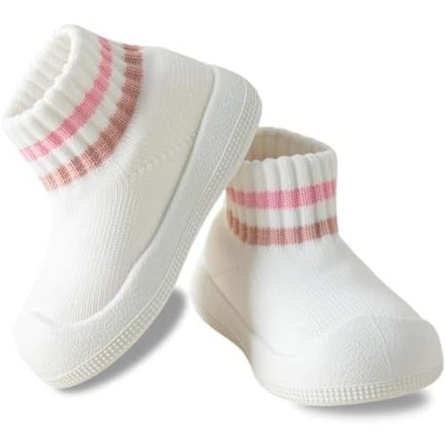 Baby Sock Shoes Toddler Walking Slippers Non-Slip Breathable Stripes Shoes with Soft Rubber Sole for Infant Boys Girls Slip On Sneakers