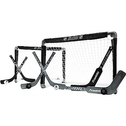 Franklin Sports NHL Mini Hockey Goal Set of 2 - Black - Includes Mini Hockey Goals, 4 Hockey Sticks, 2 Goalie Sticks, and 4 Foam Hockey Balls