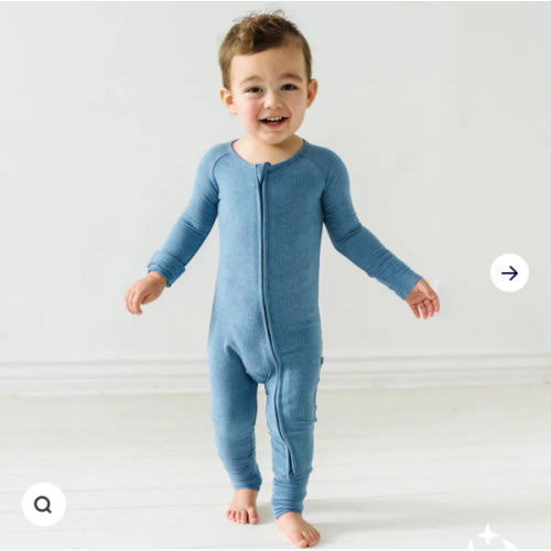 Heather Blue Ribbed Zippy - Little Sleepies