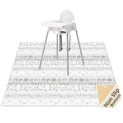 Splat Mat for Under High Chair/Arts/Crafts, WOMUMON Washable Spill Mat Waterproof Anti-Slip Floor Protector Splash Mat, Messy Mat and Table Cloth - W Rainbow