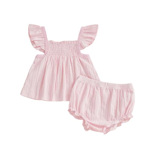 Baby Girl Clothes Summer Flutter Sleeve Ruffle Dress Tops Bloomers Shorts Set 3 6 9 12 18 Months Infant Outfit