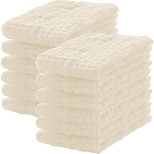 12 Pack Muslin Burp Cloths 100% Cotton Muslin Cloths Large 20''x10'' Extra Soft and Absorbent Baby Burping Cloth - Ivory