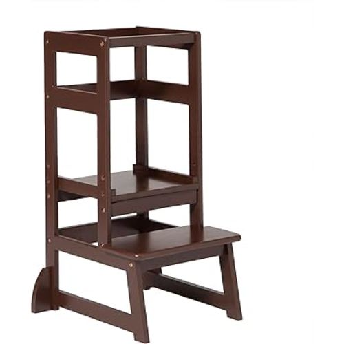 SDADI LT05E Mother's Helper Adjustable Height Kitchen Step Stool, Children Kids Toddlers Counter Level Learning Stool for Kitchen & Bathroom, Espresso