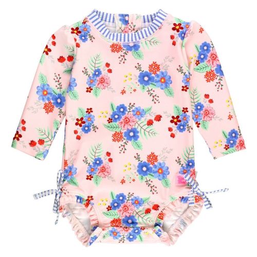 Rufflebutts Baby Girls Long Sleeve One Piece Rash Guard - Coastal Breeze, Size: 0-3m